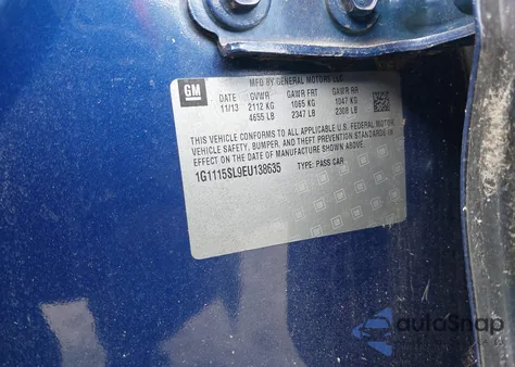 2014 Chevrolet Impala 1Lt из США, поврежденный, VIN 1G1115SL9EU138635